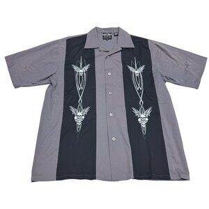 Hard Chrome Gear Men's Gray Black Snap-Down SS Shirt White Skull, Size XL